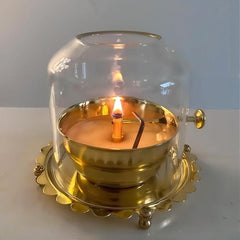 Golden Brass Akhand Diya Oil Lamp with Rotating Wick