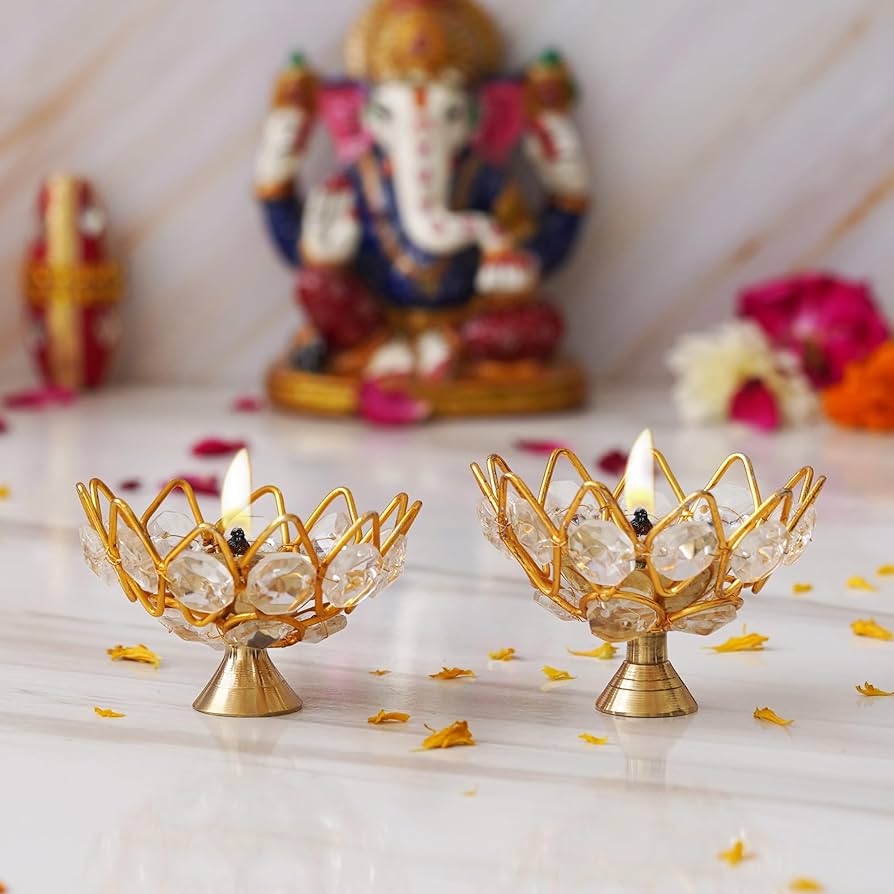 Lotus Crystal Tea Light Holder Set of 4 – Decorative Candle Holders by eCraftIndia