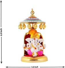 Ganesh Ji Idol Statue for Car Dashboard Showpiece - 6 cm  (Polyresin, Multicolor)