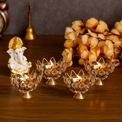 Lotus Crystal Tea Light Holder Set of 4 – Decorative Candle Holders by eCraftIndia