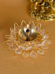 Lotus Crystal Tea Light Holder Set of 4 – Decorative Candle Holders by eCraftIndia